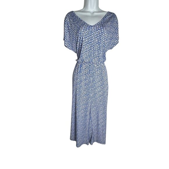 CLARA SUN WOO Size Small Jumpsuit blue white print slinky cropped wide leg - Picture 1 of 7